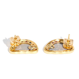 Amunet Opal Pearl Diamond & Sapphire Earrings 18ct Gold Earrings Imperial Jewellery 
