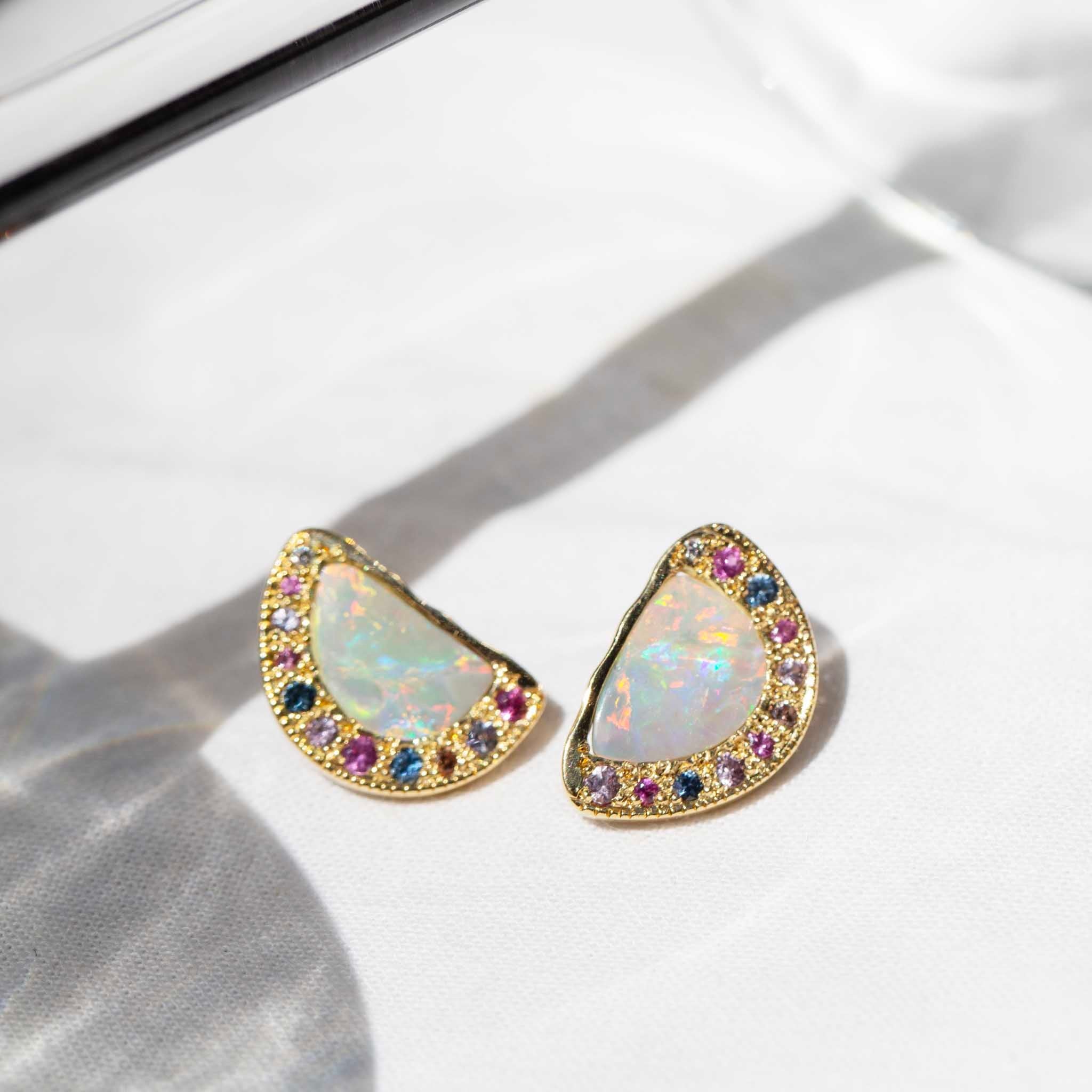 Amunet Opal Pearl Diamond & Sapphire Earrings 18ct Gold Earrings Imperial Jewellery 