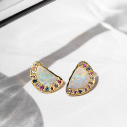 Amunet Opal Pearl Diamond & Sapphire Earrings 18ct Gold Earrings Imperial Jewellery 