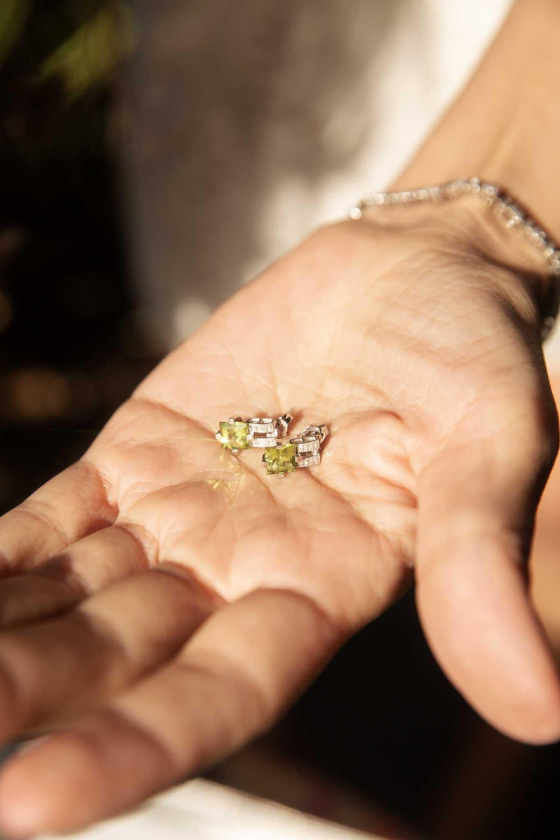 Anais Peridot & Diamond Earrings 14ct White Gold