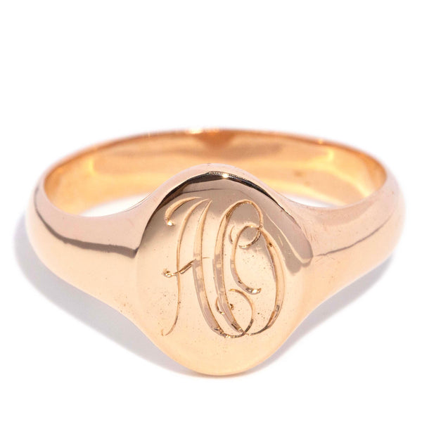 Andy Oval Monogram Flared Signet Ring 15K Yellow Gold Rings Imperial Jewellery 