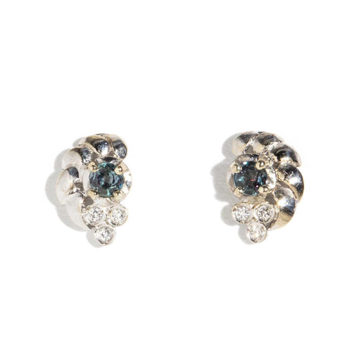 Aneeza Alexandrite & Diamond Swirl Studs 18K Two Tone Gold
