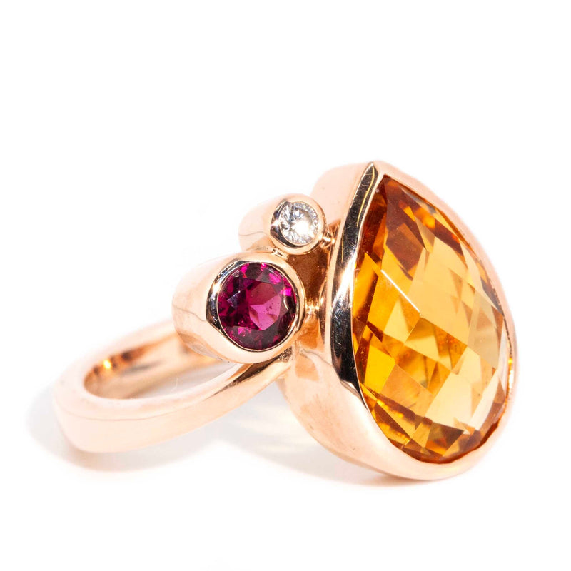Angie Citrine Garnet & Diamond Ring 9ct Rose Gold Rings Imperial Jewellery 