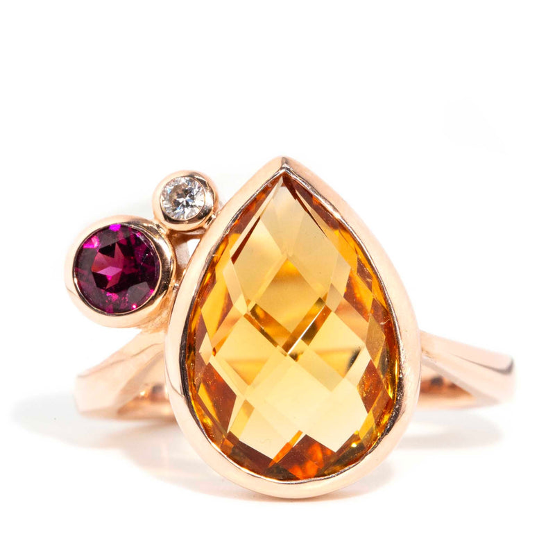 Contemporary Citrine Garnet Diamond Ring 9 Carat Rose Gold Imperial Jewellery