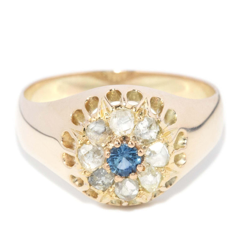 Antique Victorian Sapphire & Diamond Gypsy Ring 14 Carat Gold