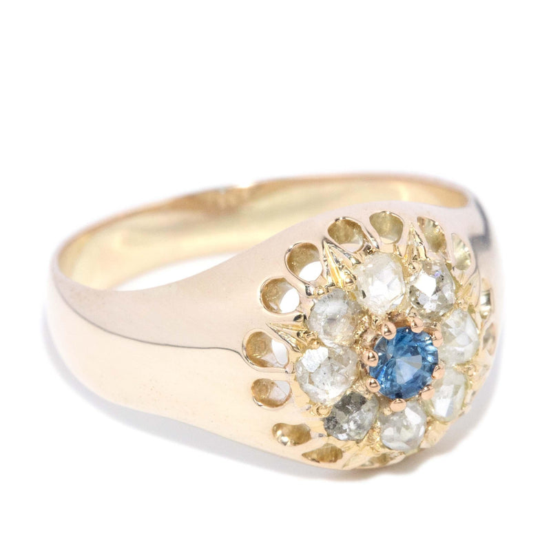 Antique Victorian Sapphire & Diamond Gypsy Ring 14 Carat Gold