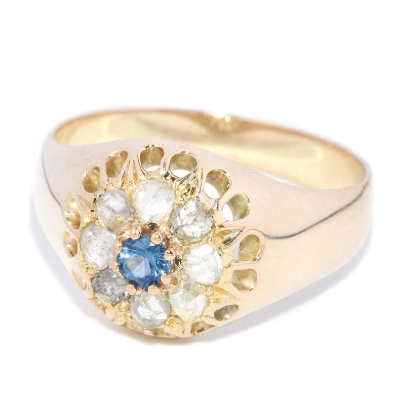 Antique Victorian Sapphire & Diamond Gypsy Ring 14 Carat Gold