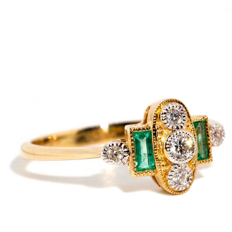 Anne Diamond & Emerald Cluster Ring 9 Carat Gold* DRAFT Rings Imperial Jewellery 