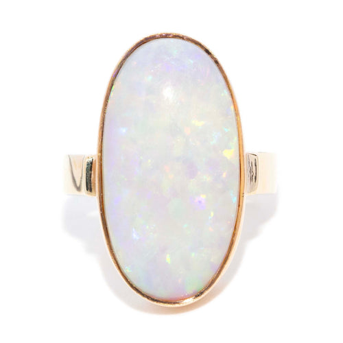 Annette White Opal Cabochon Solitaire Ring 9K Yellow Gold