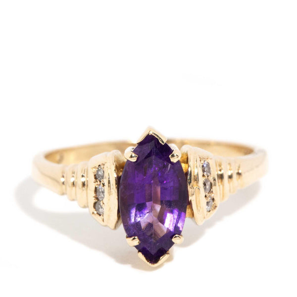 Annie 1980s Amethyst & Diamond Ring 9ct Gold