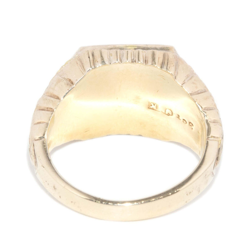 Vintage Circa 1980s Hexagonal Onyx Leaf Ring 9 Carat Gold