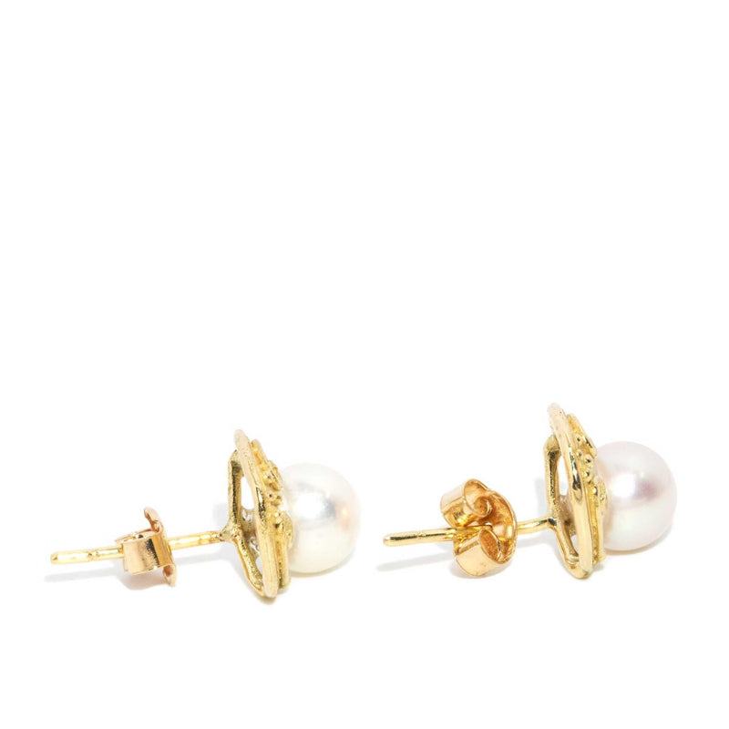 Antonia 1980s Half Moon Pearl Stud Earrings 18ct Gold