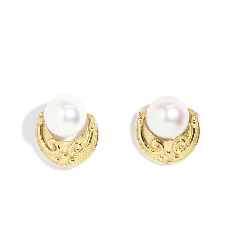 Antonia 1980s Half Moon Pearl Stud Earrings 18ct Gold