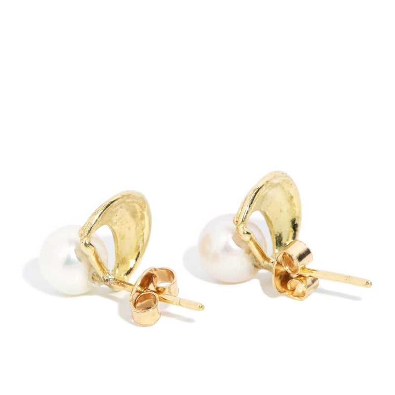 Antonia 1980s Half Moon Pearl Stud Earrings 18ct Gold