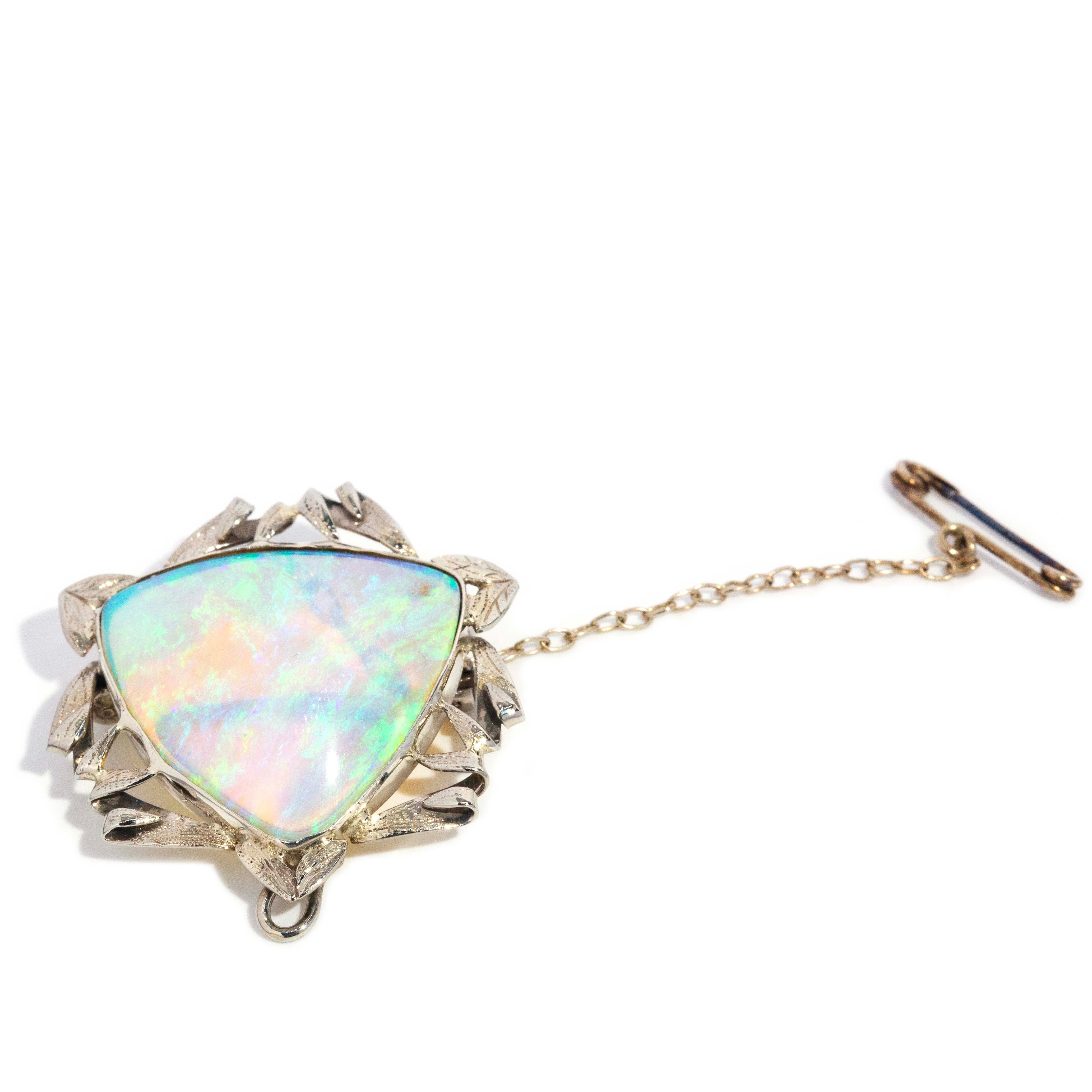 Anuhea 1950s Trilliant Crystal Opal Brooch 9ct White Gold Brooches Imperial Jewellery 