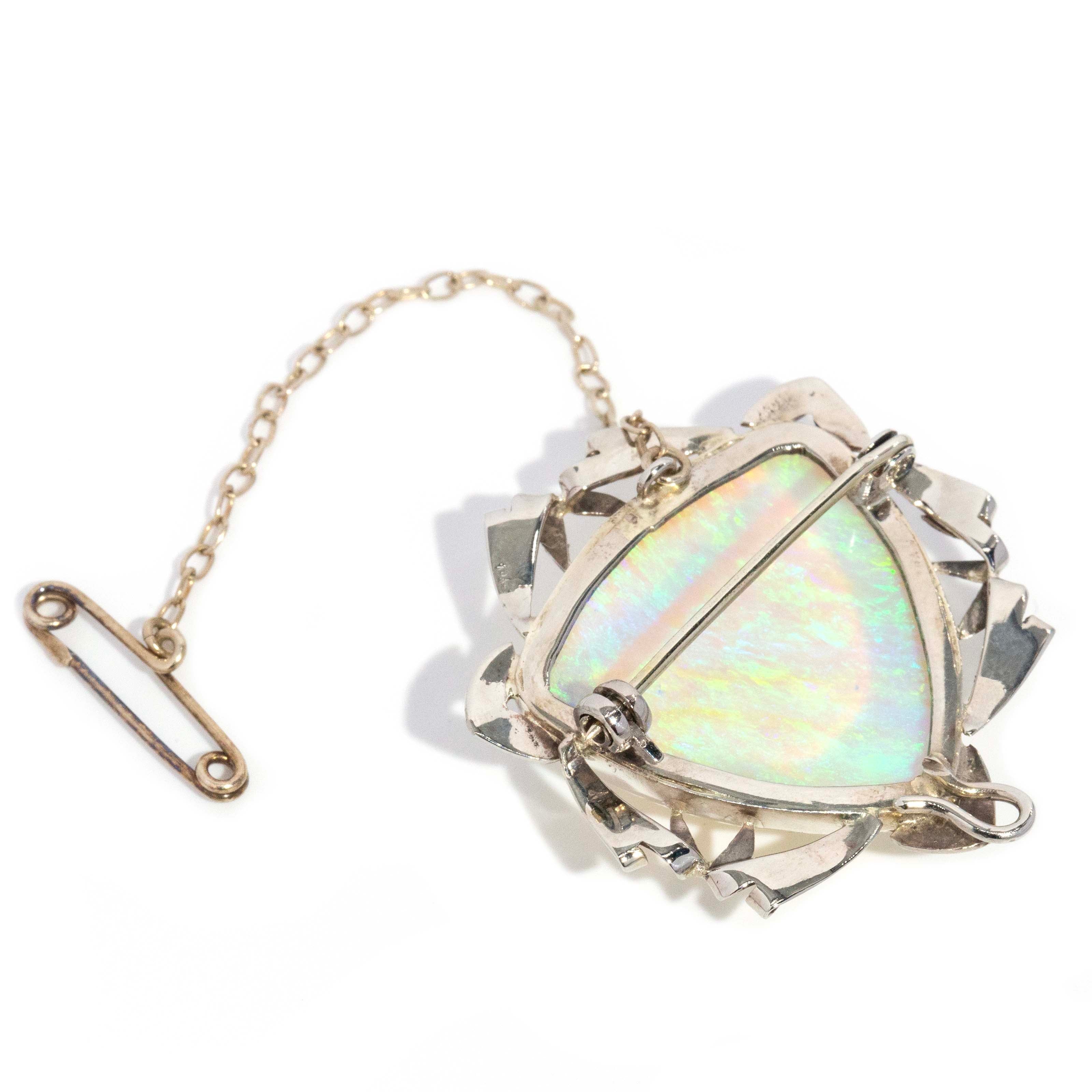 Anuhea 1950s Trilliant Crystal Opal Brooch 9ct White Gold Brooches Imperial Jewellery 