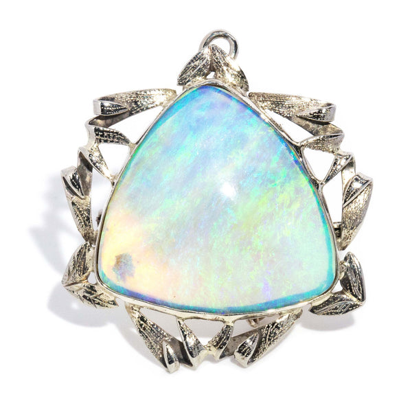 Anuhea 1950s Trilliant Crystal Opal Brooch 9ct White Gold Brooches Imperial Jewellery 