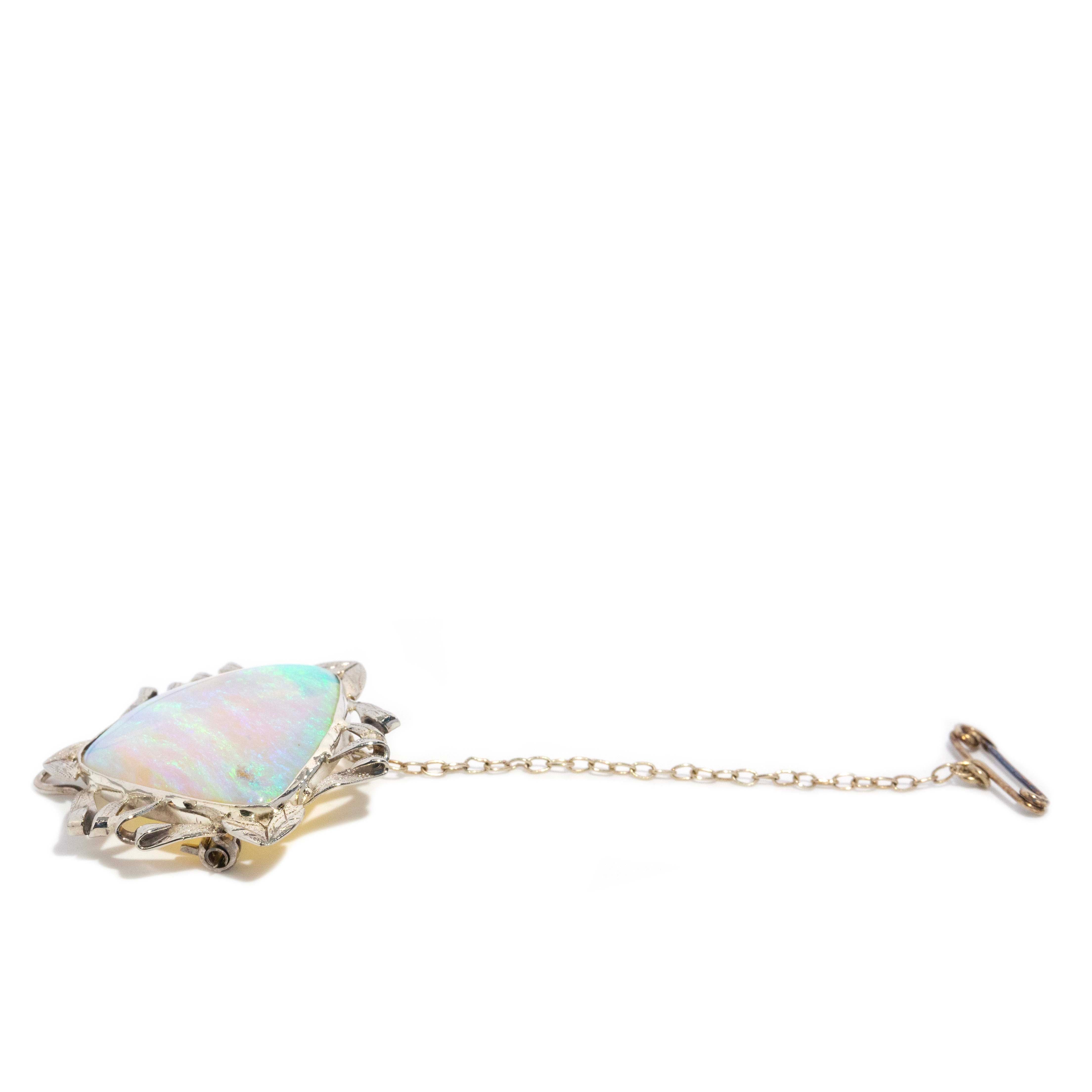 Anuhea 1950s Trilliant Crystal Opal Brooch 9ct White Gold Brooches Imperial Jewellery 