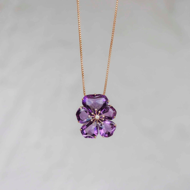 Arabella 1980s Amethyst & Pearl Flower 14ct Pendant & 9ct Chain* DRAFT Pendants/Necklaces Imperial Jewellery 