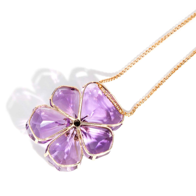 Arabella 1980s Amethyst & Pearl Flower 14ct Pendant & 9ct Chain* DRAFT Pendants/Necklaces Imperial Jewellery 