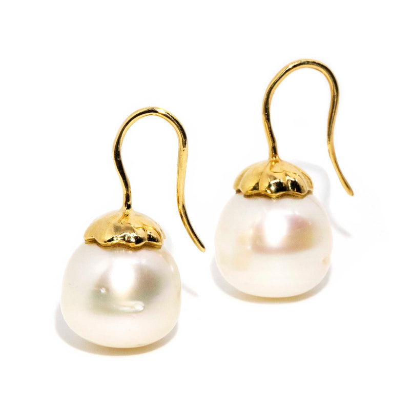 Areli 1980s South Sea Pearl Drop Earrings 18ct Gold* GTG Earrings Imperial Jewellery 