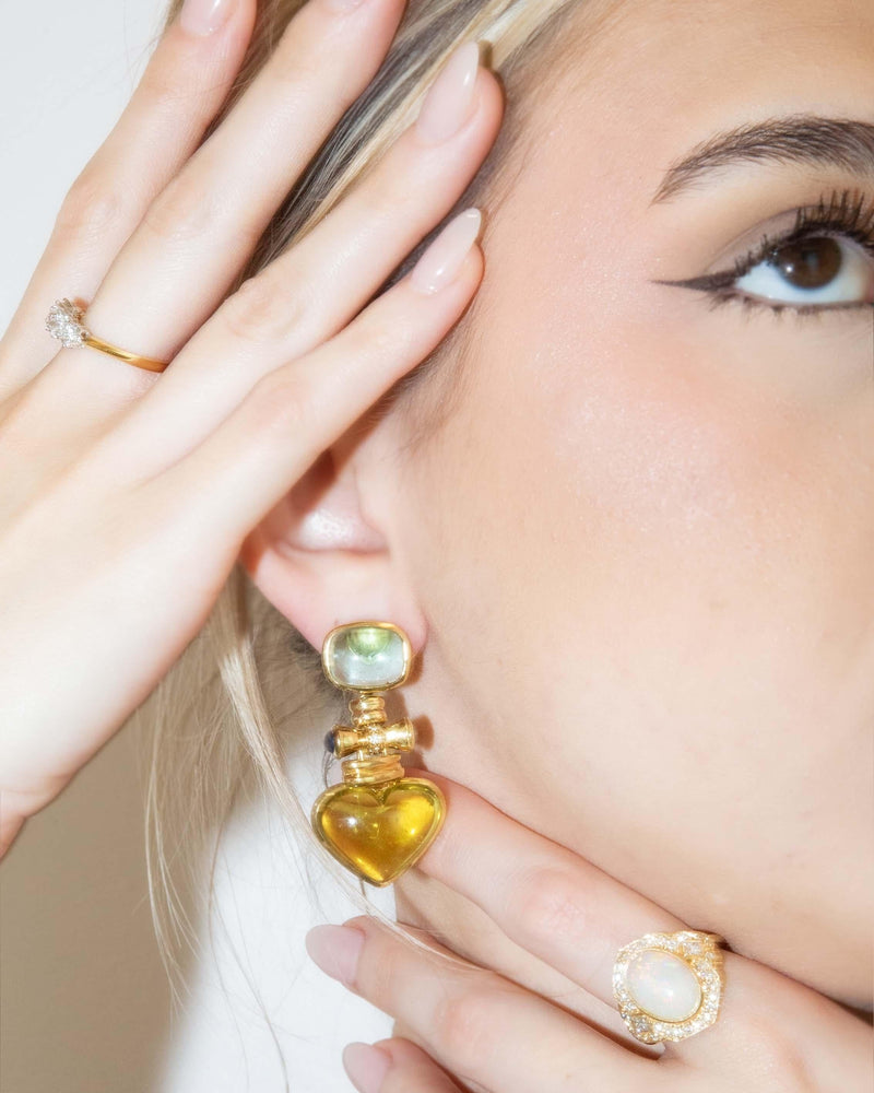 Contemporary Aquamarine & Tourmaline Heart Earrings 18 Carat Gold