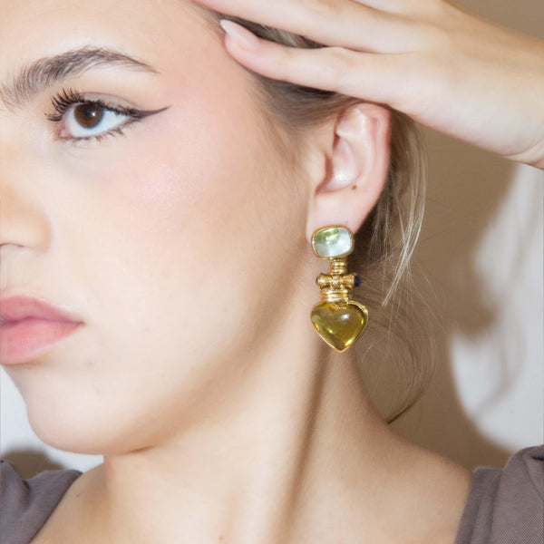 Contemporary Aquamarine & Tourmaline Heart Earrings 18 Carat Gold