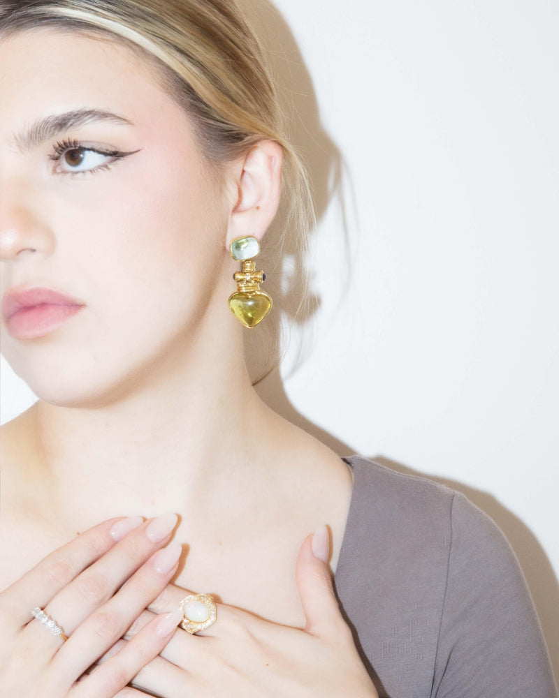 Contemporary Aquamarine & Tourmaline Heart Earrings 18 Carat Gold
