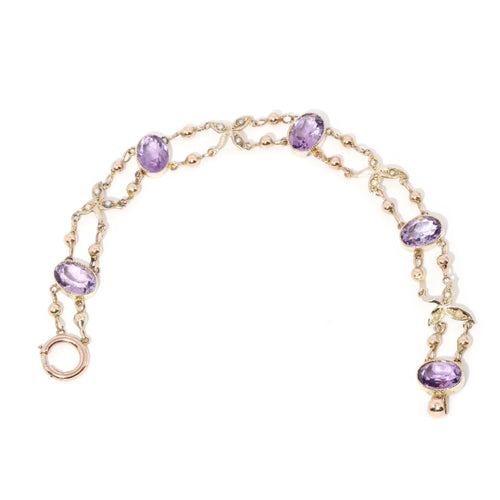 Ariadne Edwardian Amethyst & Pearl Bracelet 9K Yellow Gold