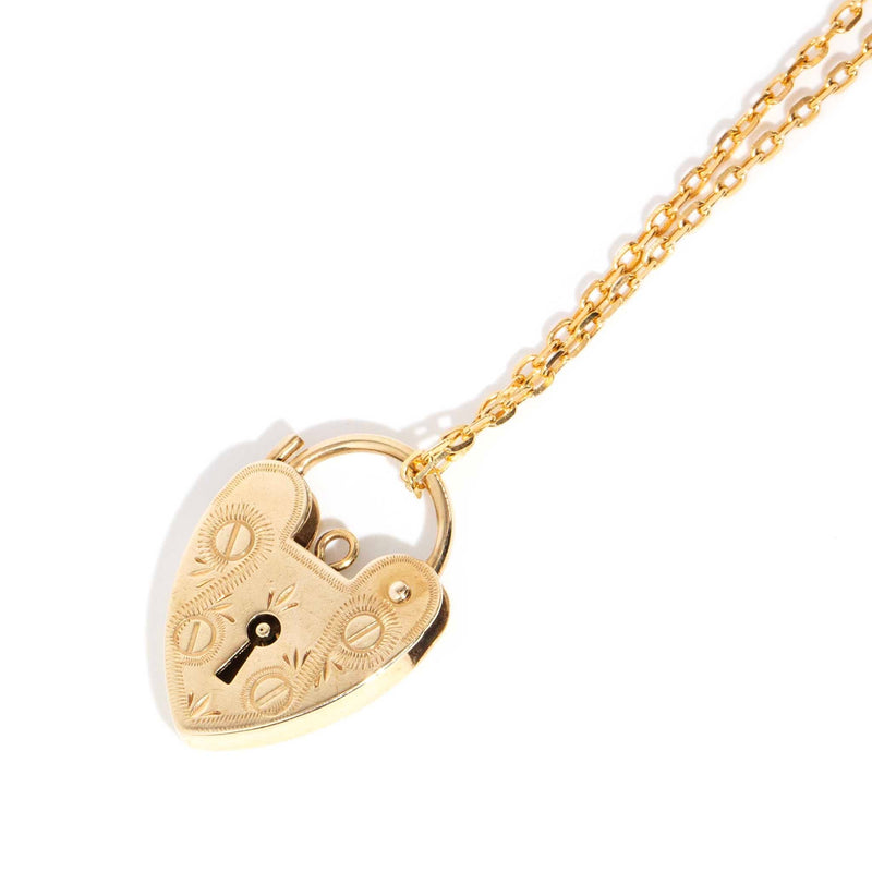 Ariana 1970s Heart Padlock & Chain 9ct Gold Pendants/Necklaces Imperial Jewellery 