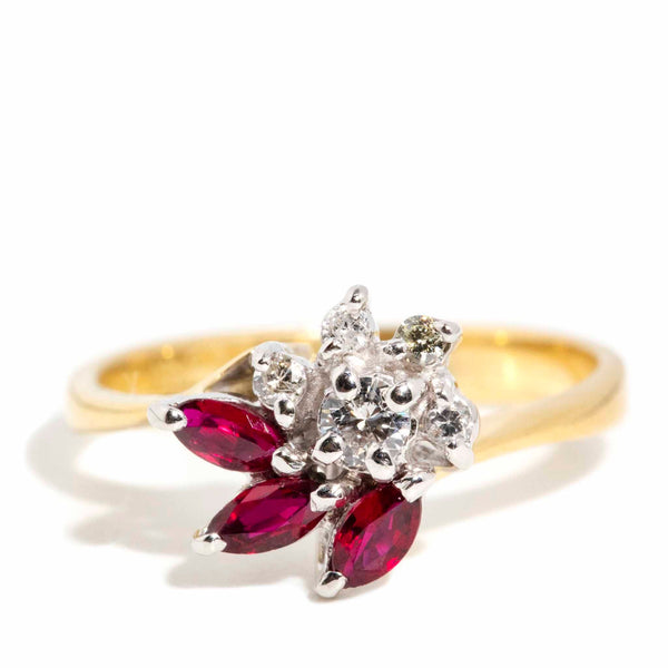Ariel 1970s Ruby & Diamond Flower Cluster Ring 18ct Gold Rings Imperial Jewellery Imperial Jewellery - Hamilton 
