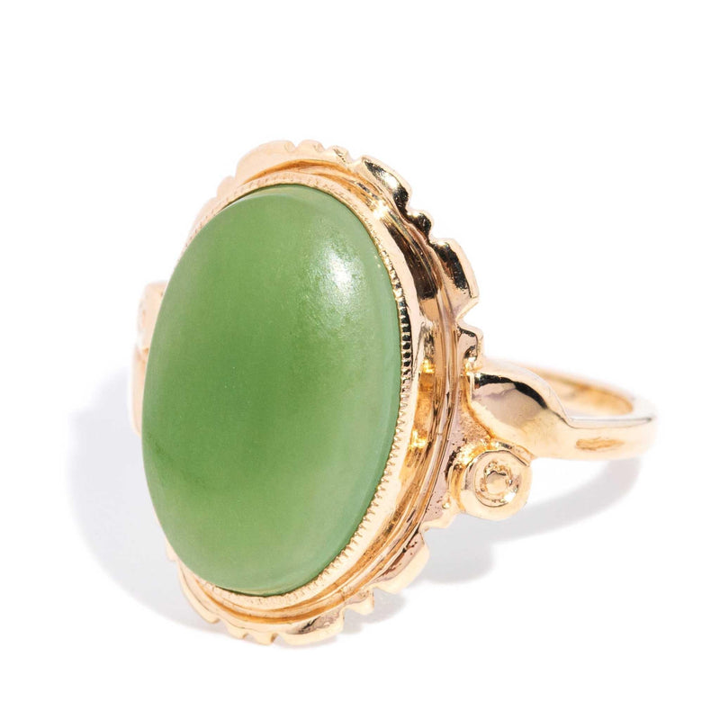 Aries 1980s Jade Cabochon Ring 9ct Gold