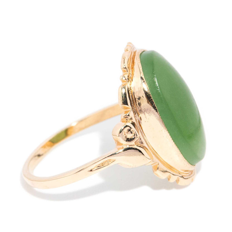 Aries 1980s Jade Cabochon Ring 9ct Gold