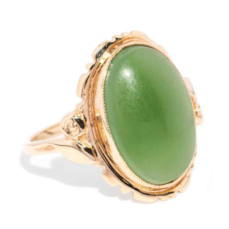 Aries 1980s Jade Cabochon Ring 9ct Gold