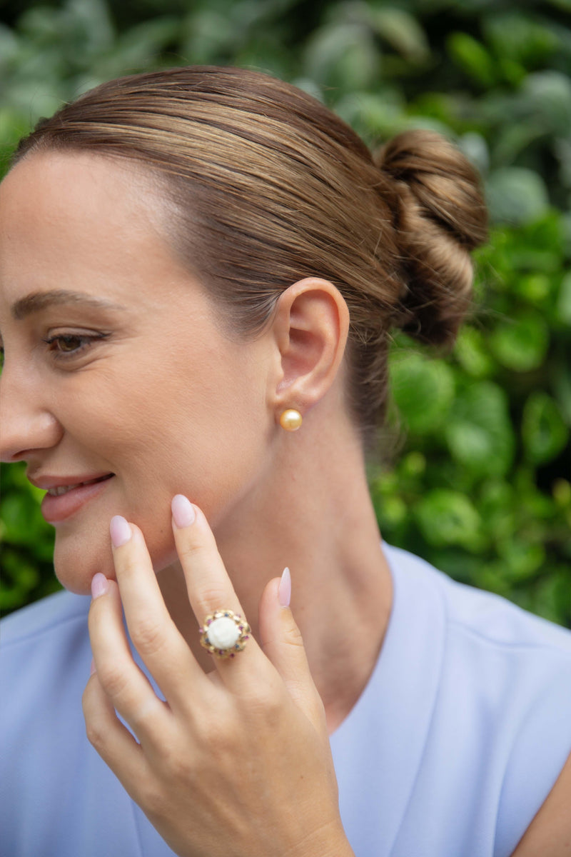 Contemporary Golden South Sea Pearl Studs 9 Carat Yellow Gold