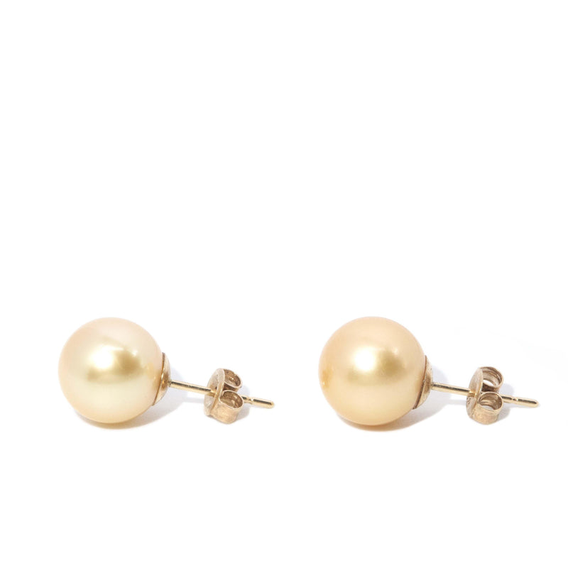 Contemporary Golden South Sea Pearl Studs 9 Carat Yellow Gold