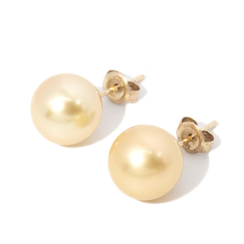 Contemporary Golden South Sea Pearl Studs 9 Carat Yellow Gold