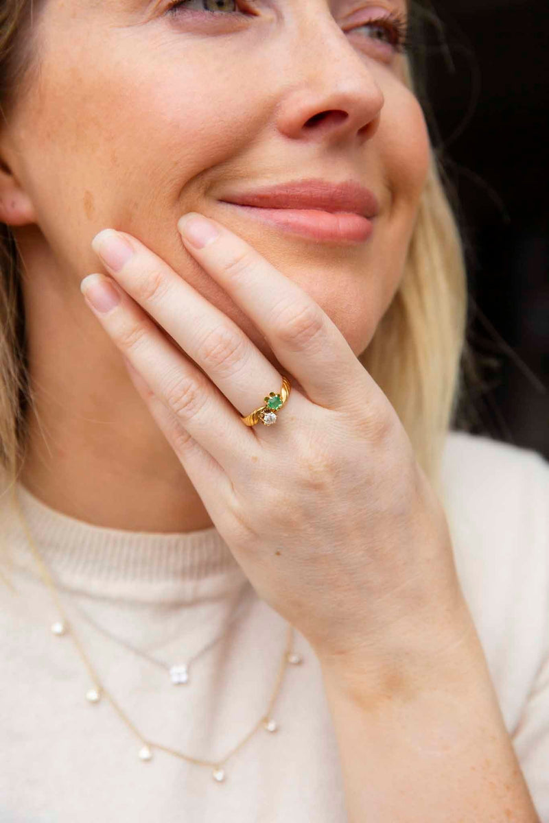 Arlene 1900s Emerald & Diamond Toi Et Moi Ring 22ct Rings Imperial Jewellery 