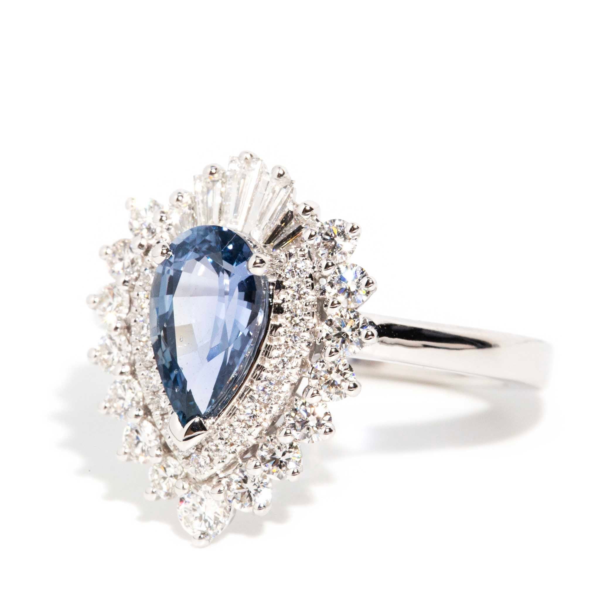 Asherah Pear Sapphire Double Halo RIng 18ct White Gold* DRAFT Rings Imperial Jewellery 
