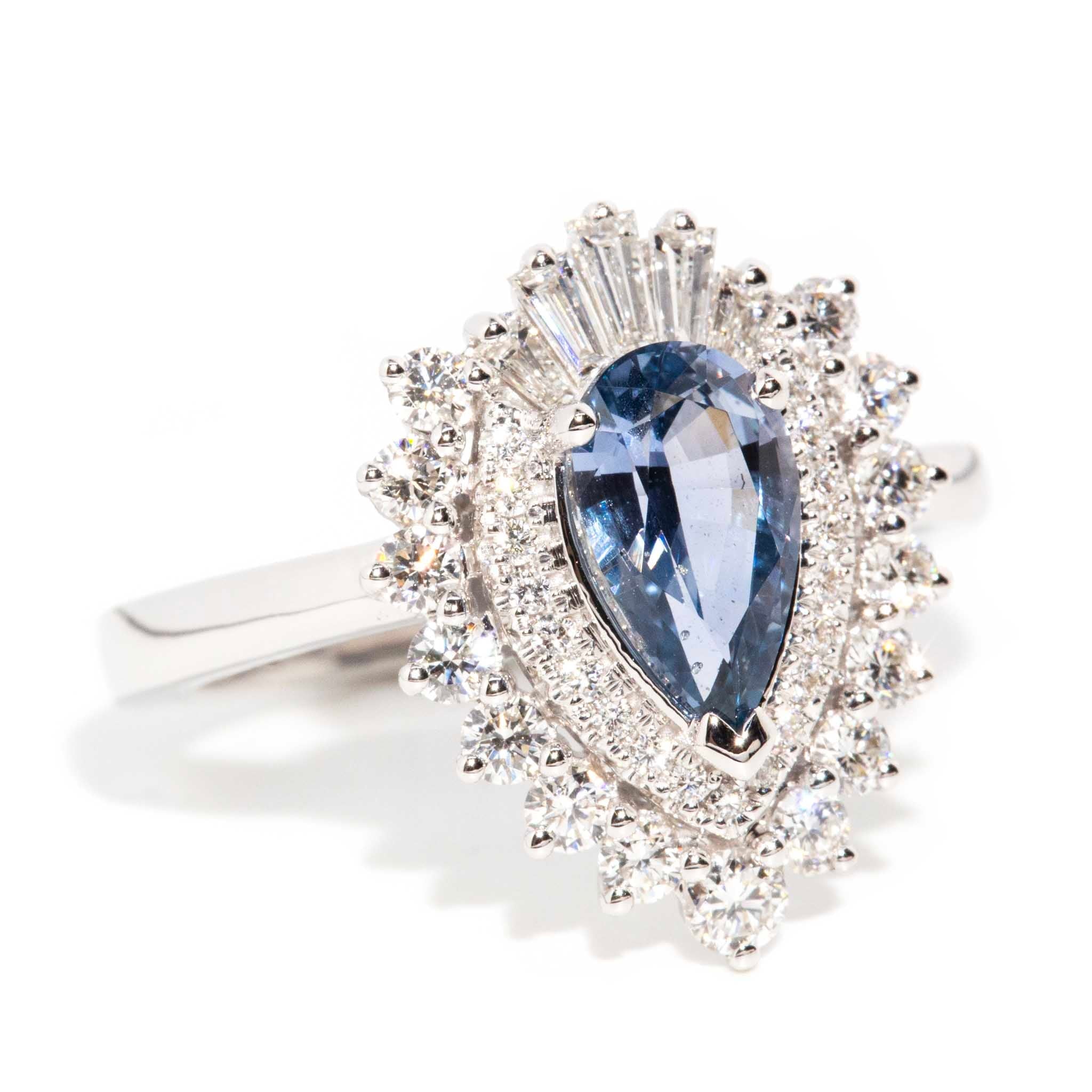 Asherah Pear Sapphire Double Halo RIng 18ct White Gold* DRAFT Rings Imperial Jewellery 