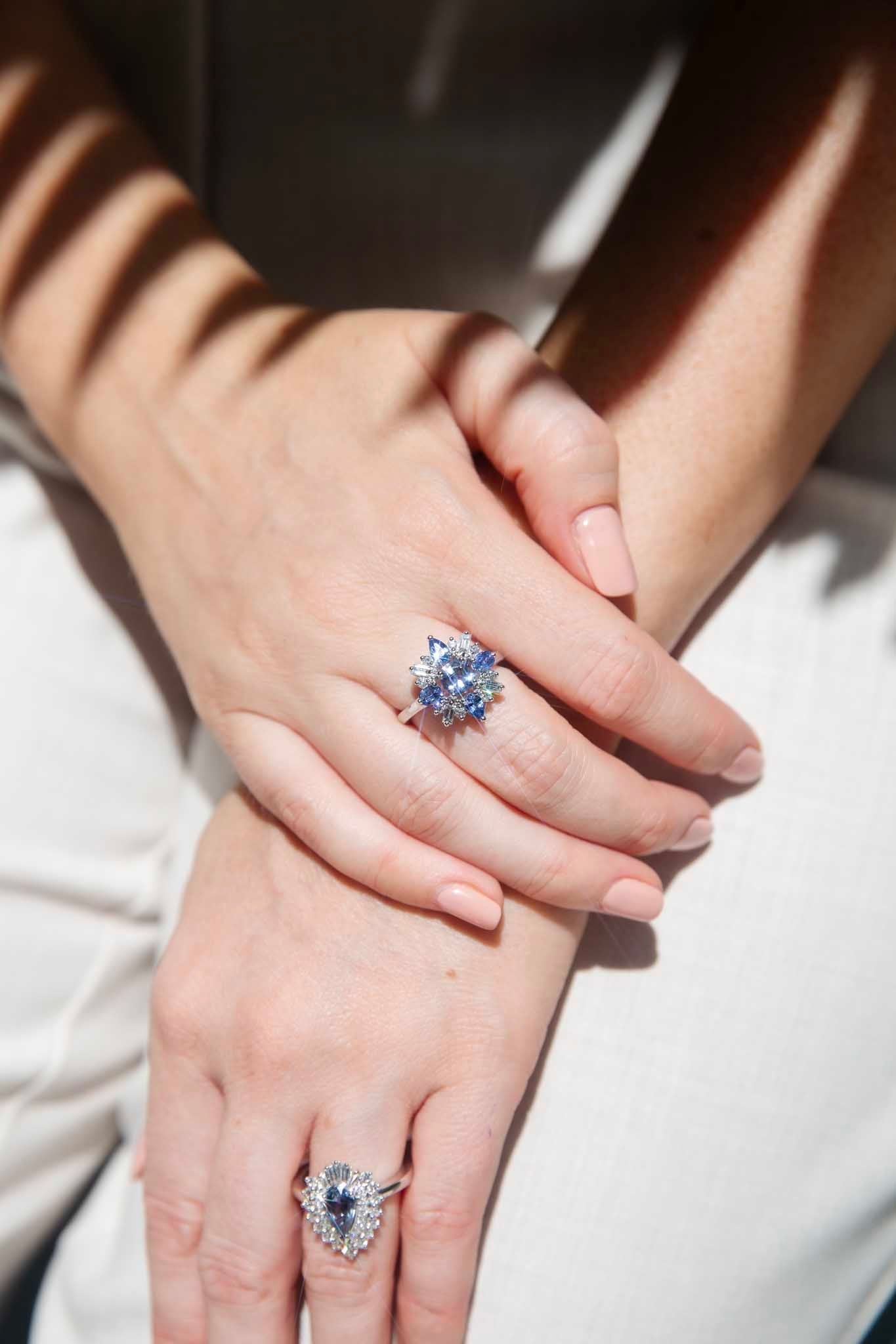 Asherah Pear Sapphire Double Halo RIng 18ct White Gold Rings Imperial Jewellery 