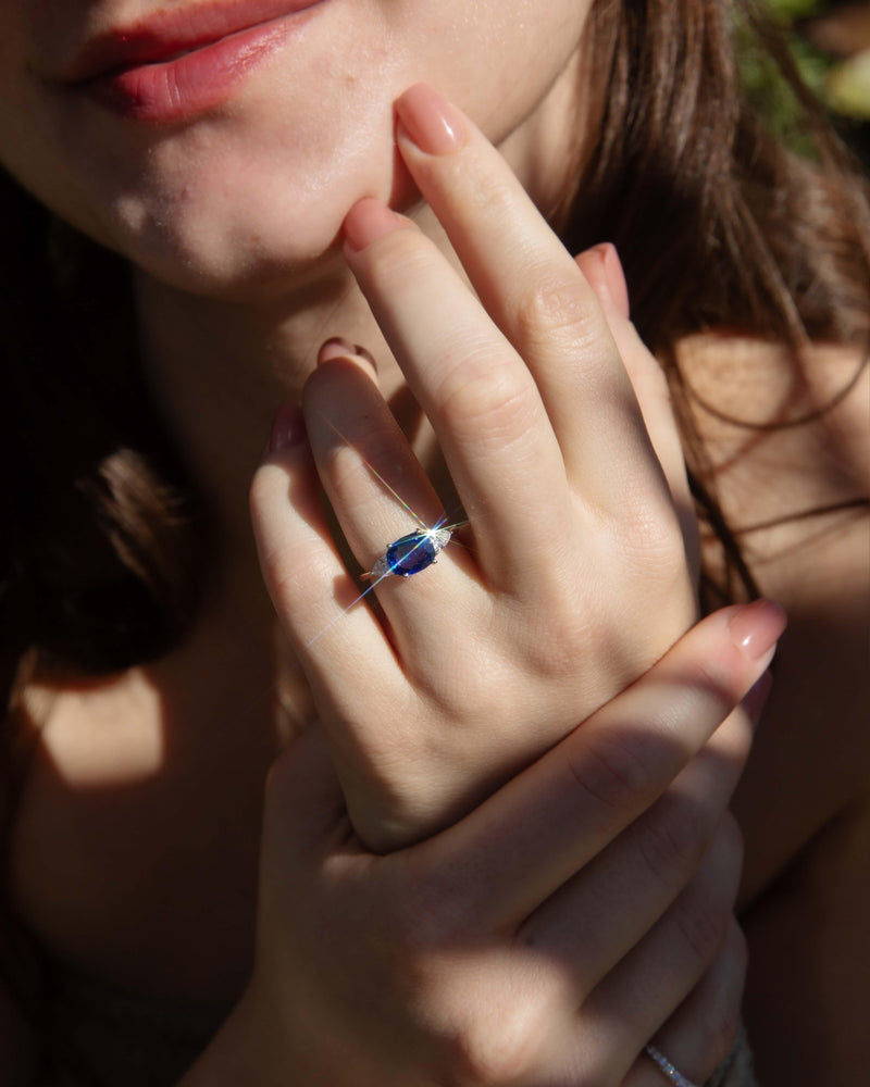 Contemporary Sapphire & Diamond Trilogy Ring 18 Carat White Gold