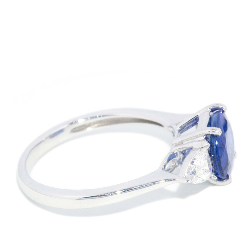 Contemporary Sapphire & Diamond Trilogy Ring 18 Carat White Gold