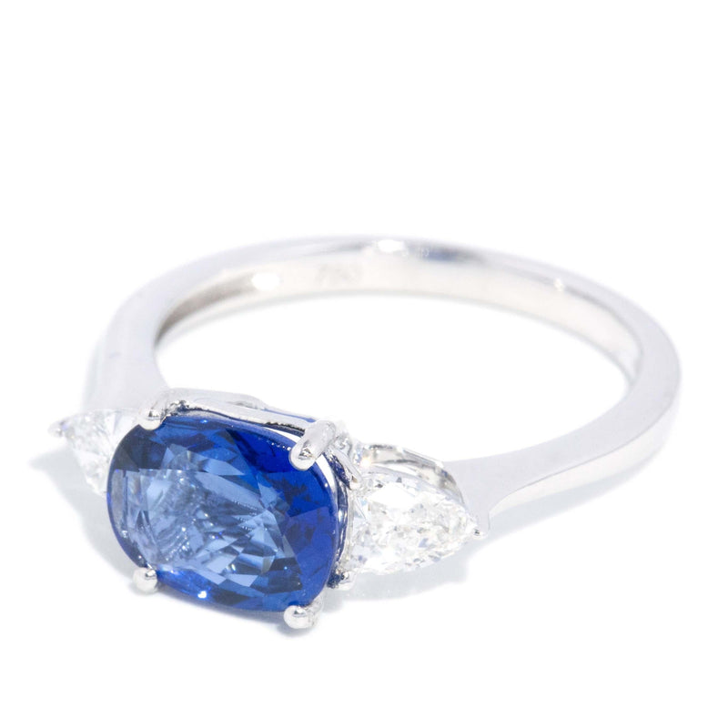 Contemporary Sapphire & Diamond Trilogy Ring 18 Carat White Gold