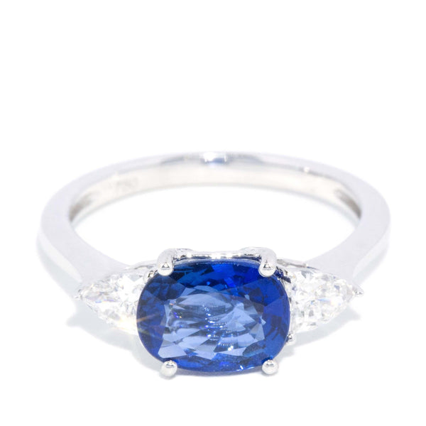 Contemporary Sapphire & Diamond Trilogy Ring 18 Carat White Gold