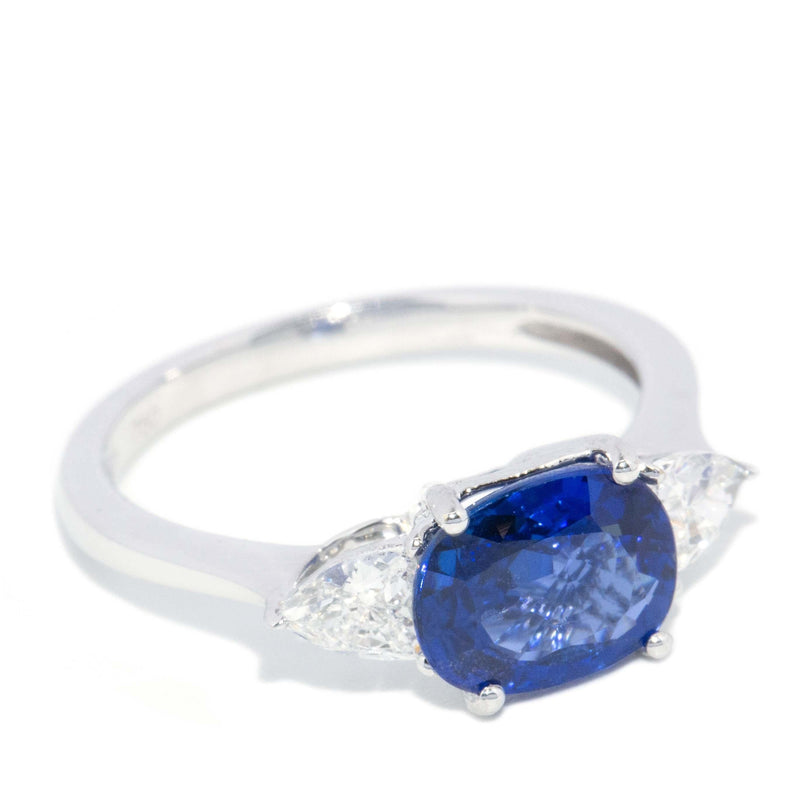 Contemporary Sapphire & Diamond Trilogy Ring 18 Carat White Gold