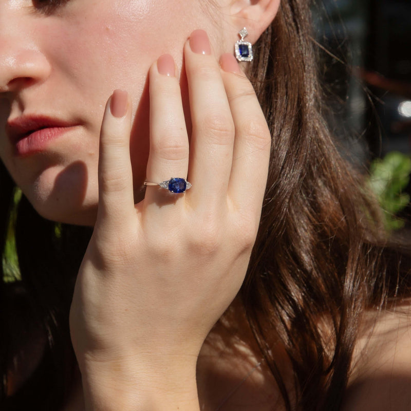 Contemporary Sapphire & Diamond Trilogy Ring 18 Carat White Gold