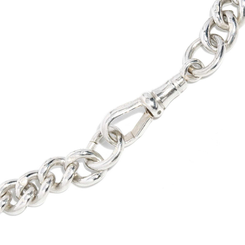 Antique 1901 Sterling Silver Shield Pendant & Curb Link Toggle Bar Chain