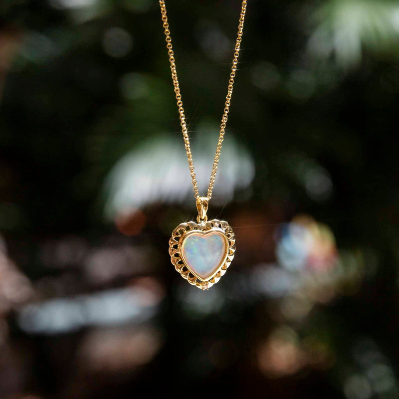 Astra 1980s Crystal Opal Heart & Diamond Pendant 18ct Chain Pendants/Necklaces Imperial Jewellery 