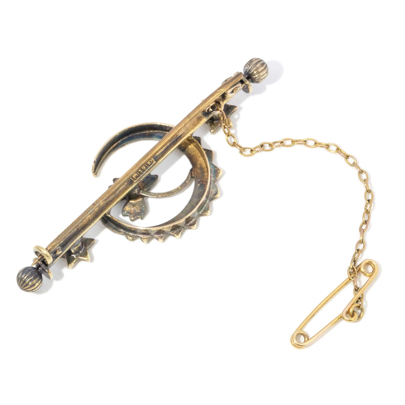 Antique Victorian 1890s Sapphire & Pearl Pendant 15 Carat Yellow Gold